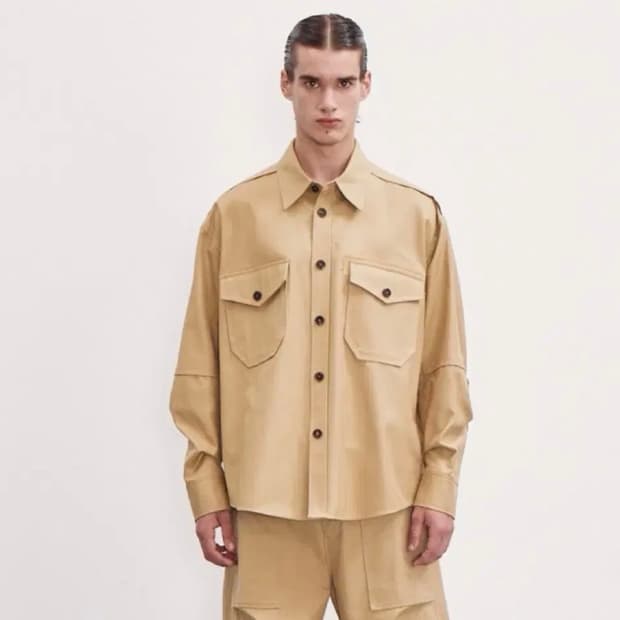 [할인] 렉토 23FW 플랩포켓 코튼 워크셔츠 베이지