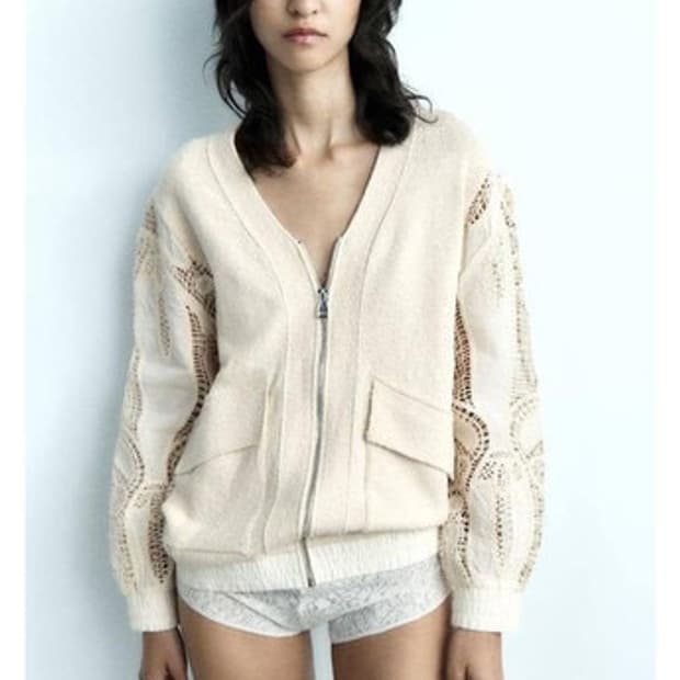 ZARA 자라 크로셰 니트 집업 가디건 자켓 아이보리 M