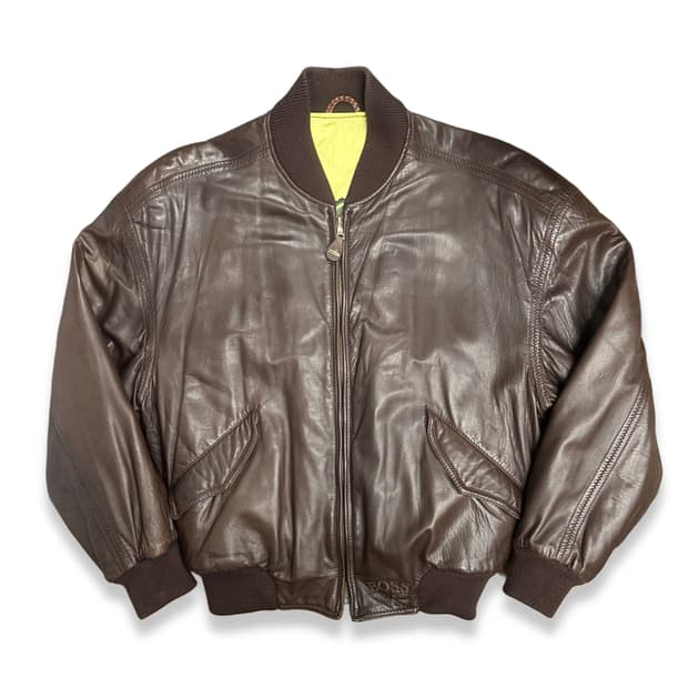 80s  HUGO BOSS 브라운 레더 자켓 50
