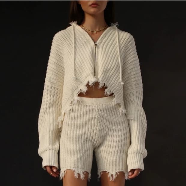 ruve 루브샵 니트 후드 집업