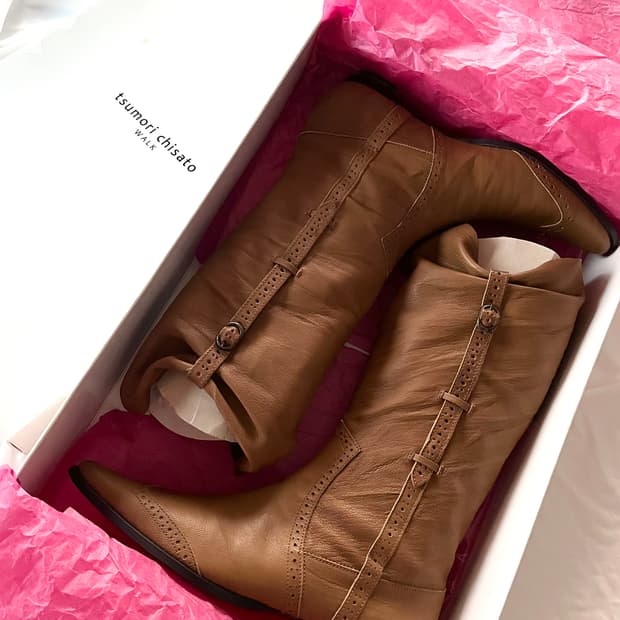 츠모리 치사토 웨스턴 버클 스트랩 소가죽 레더 부츠