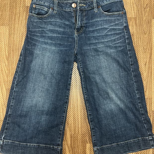 청 데님 카프리팬츠