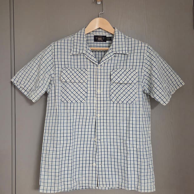 RRL 더블알엘 체크 코튼 리넨 반팔 캠프 셔츠 S
