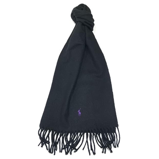 MX398 폴로 랄프 로렌 블랙 & 퍼플 포니 프린지 머플러