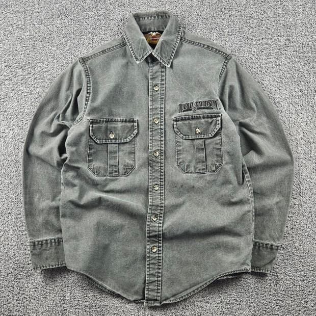 할리데이비슨 블랙 데님 포켓 바이커 셔츠 ( S 추정 ) / 10717