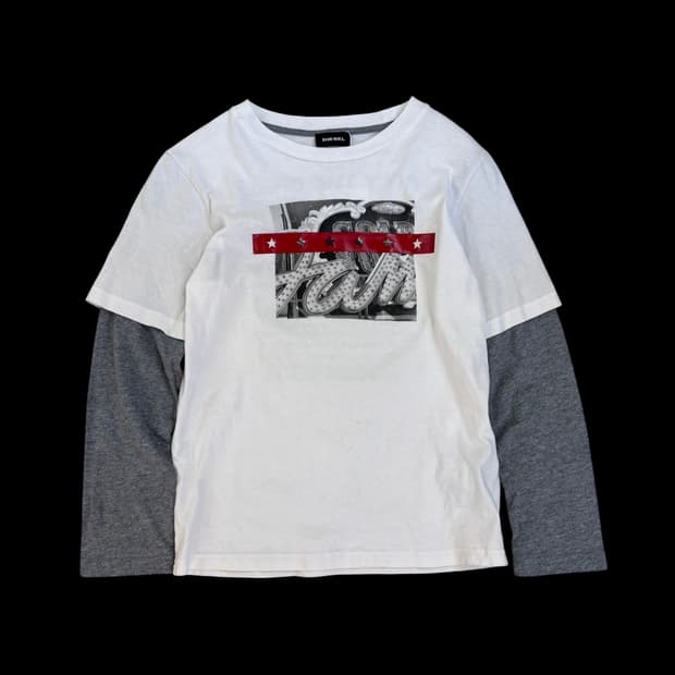 디젤 레이어드 롱슬리브 그래픽 티셔츠