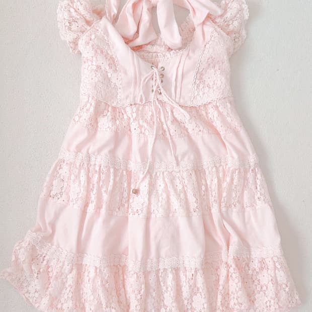 리즈리사 핀터 핑크 펀칭 레이스 리본 원피스 히메갸루 라떼갸루