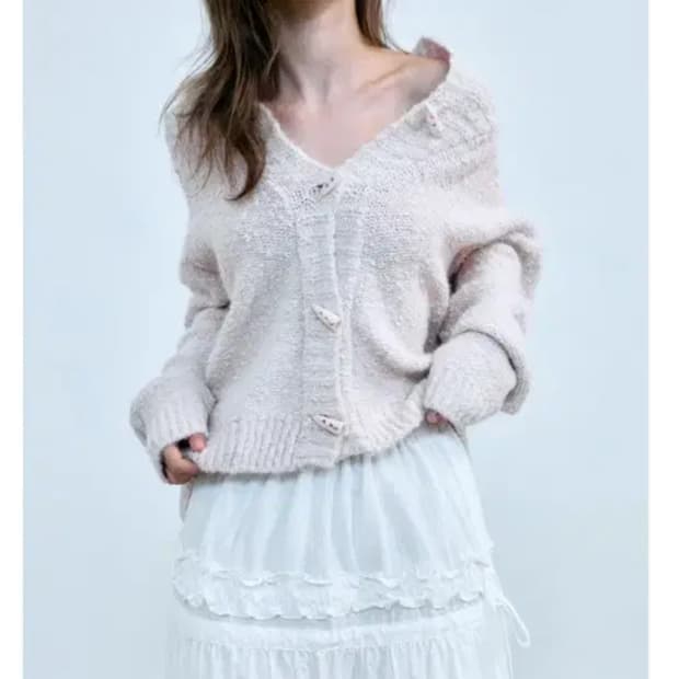 더오유 알파카 토글 가디건 베이비 핑크