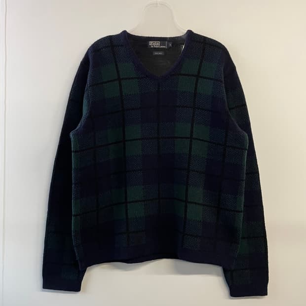 90s 폴로 랄프로렌 체크패턴 울 니트