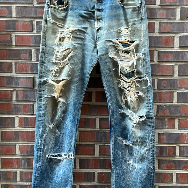 00's [36] 리바이스 501 커스텀 디스트로이드 리페어 데님 팬츠