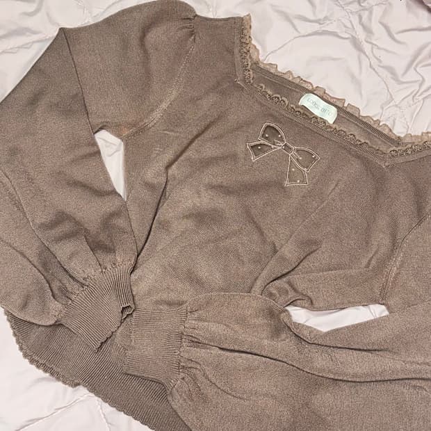 로디스포토 초코 리본 히메갸루 탑 니트 레이스 일본 빈티지