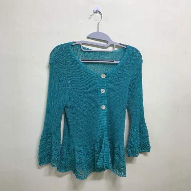 aqua blue punching knit cardigan