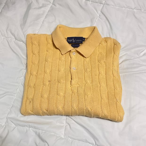 랄프로렌 꽈배기 케이블 카라 니트 옐로우