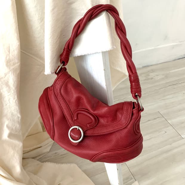 Red leather shoulder bag