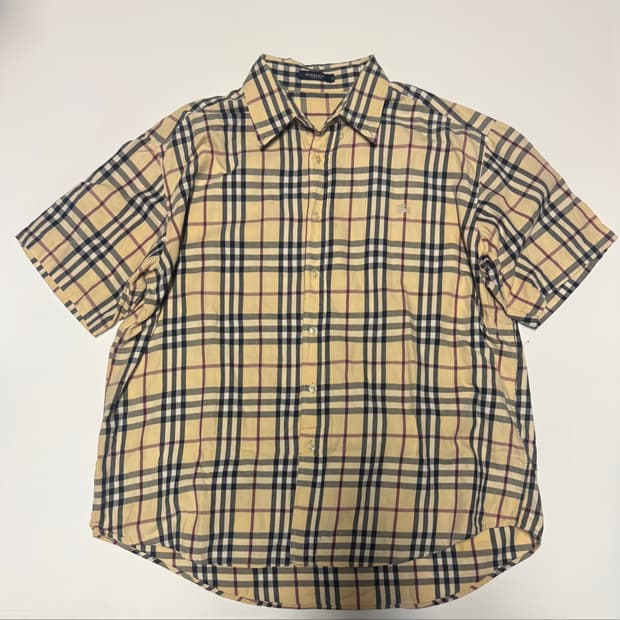 버버리 런던 로고 커스텀 빅 사이즈 노바 체크 반팔 셔츠 XL 2XL