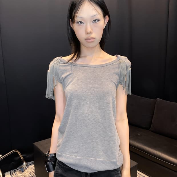 Fringe Shoulder Tencel Jersey Top
