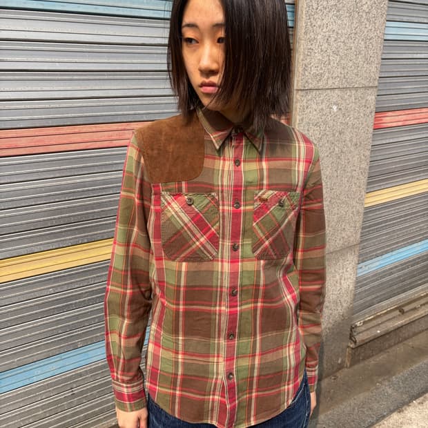 Ralph Lauren Sport 레더 숄더 패치 체크 셔츠