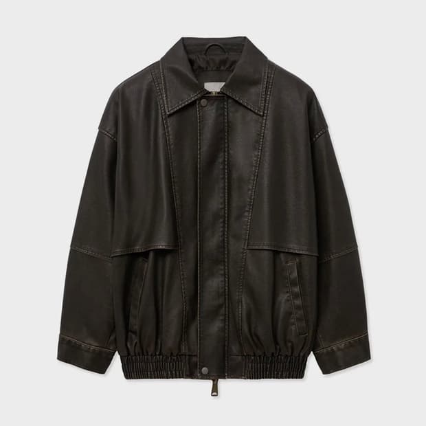 레이디볼륨 빈티지 코팅 레더 자켓 브라운