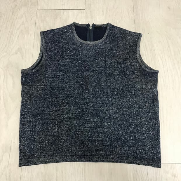 Adorn Ykk 뒤 지퍼 네이비 글리터 메탈릭 니트 베스트