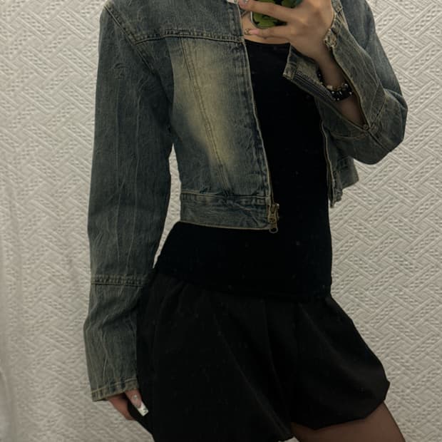 블랙업 락시크 핀터걸 빈티지 워싱 크롭 데님 집업 자켓 K0173