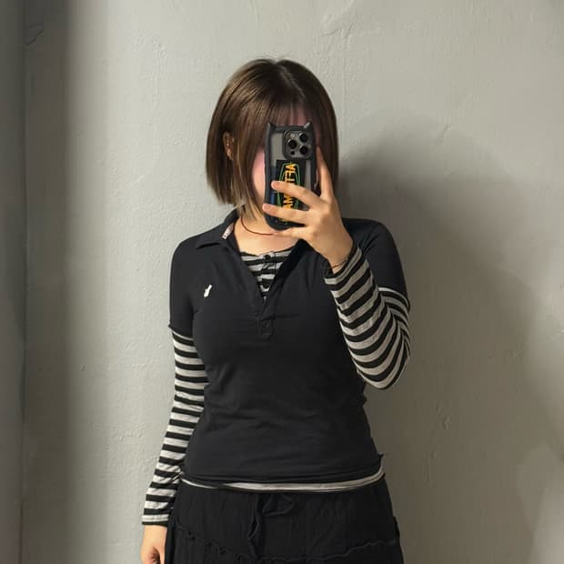 stripe pattern layered collar top