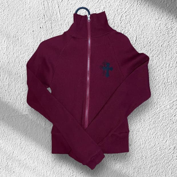 골지 버건디 투웨이 십자가 집업 자켓