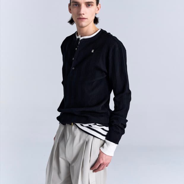 노이스 코튼 립 롱 슬리브 헨리넥 네이비 XL