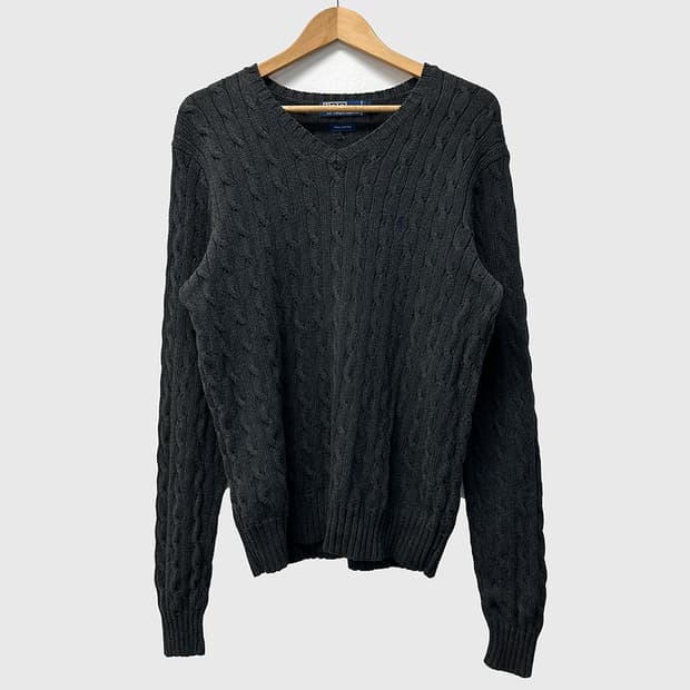 폴로 랄프로렌 코튼 브이넥 케이블 니트 꽈배기 스웨터 남성 M