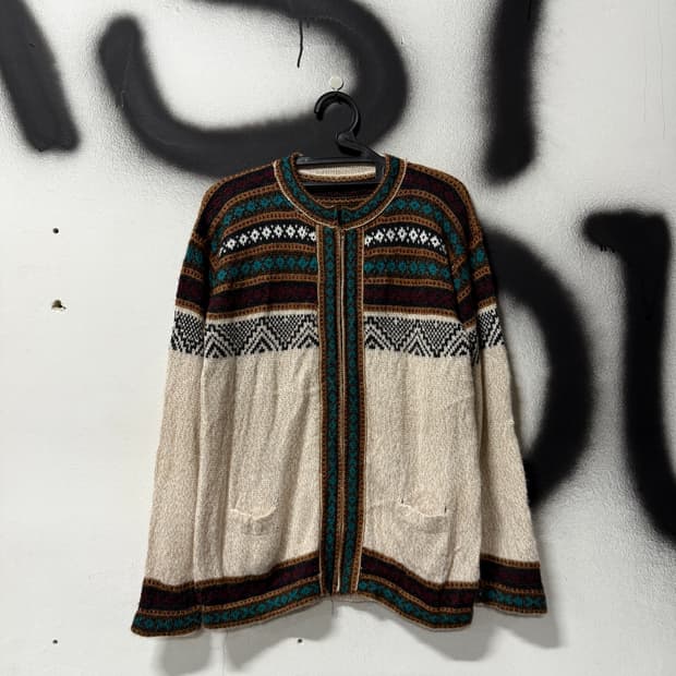 VTG 빈티지 에스닉 패턴 울 혼방 니트 집업