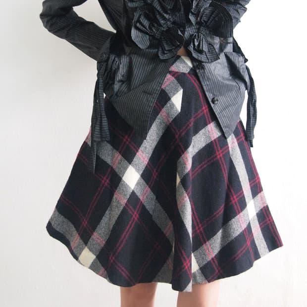 agnes b 체크 울 미니스커트
