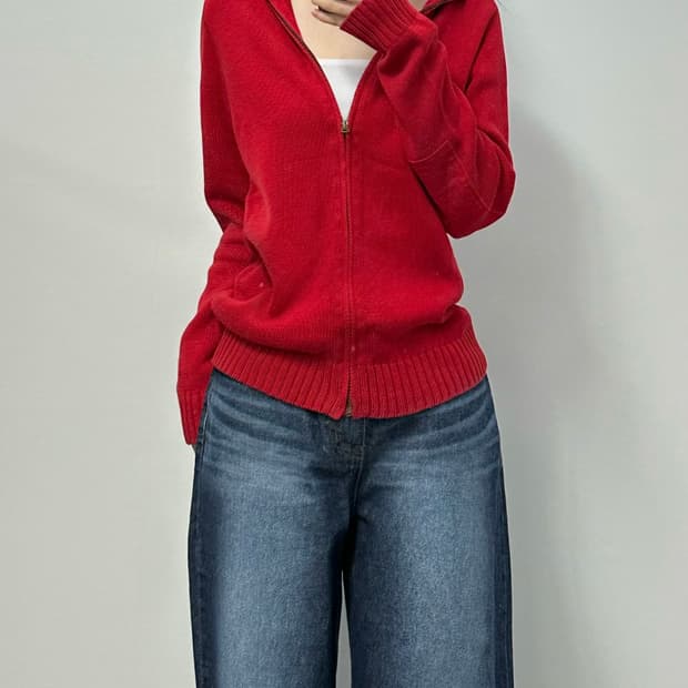 폴로 랄프로렌 암로고 레드 가디건 니트 집업