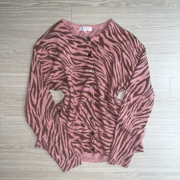 갸루 핑크 브라운 지브라 가디건