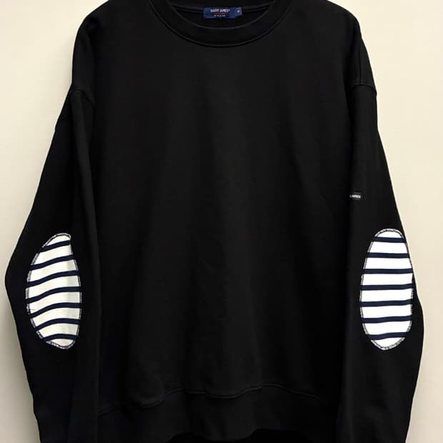 (L)세인트제임스 봉봉 엘보패치 맨투맨 스웻셔츠 블랙