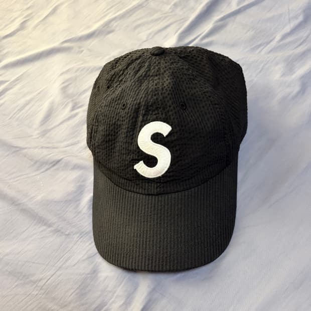 24ss 슈프림 시어서커 S 로고 6패널 볼캡 블랙 