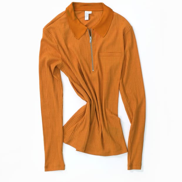 앤아더스토리즈 오렌지 골지 반집업 니트