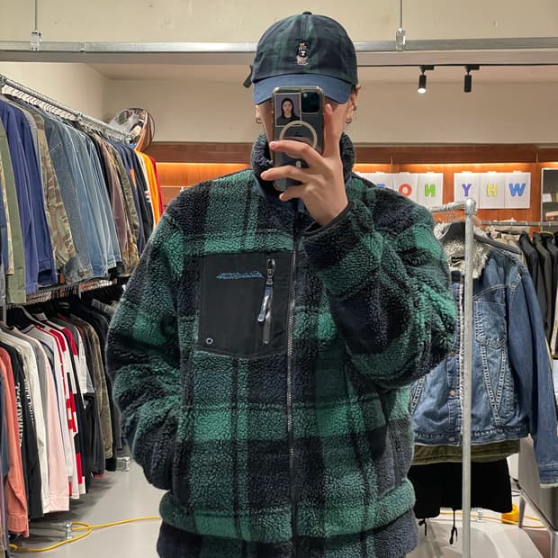 에디바우어 타탄 체크 쉐르파 자켓 