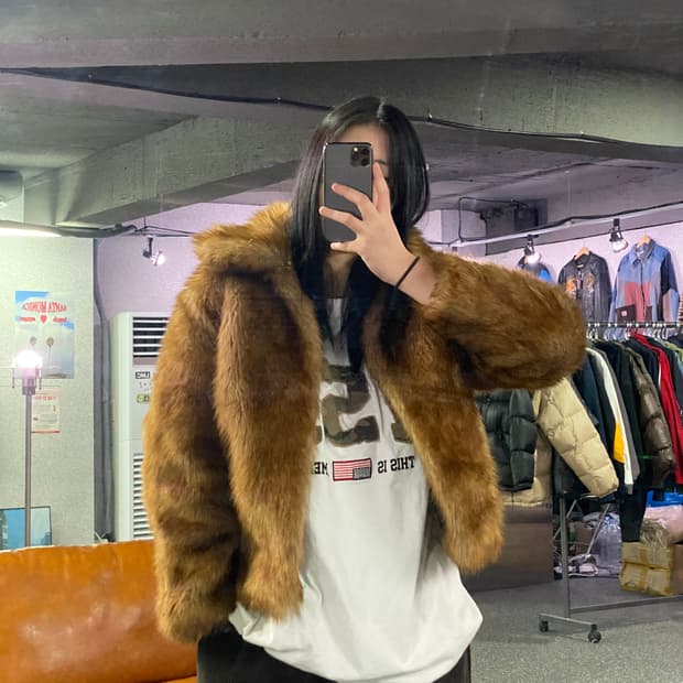 아베크롬비 앤 피치 숄 칼라 브라운 모피 코트 B3814  