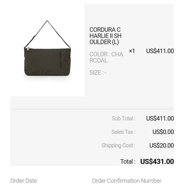 Visvim Cordura Charlie II 숄더백 라지