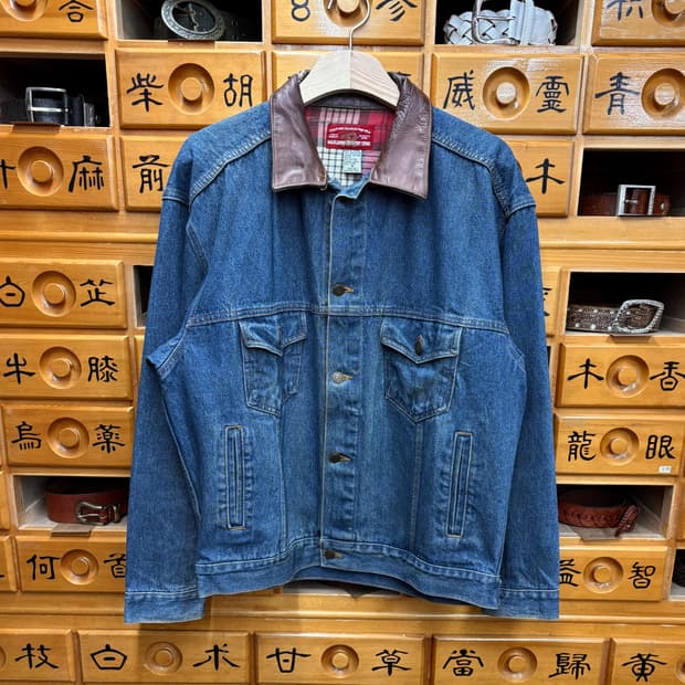 (M) 90s 말보로 레더넥 데님 자켓