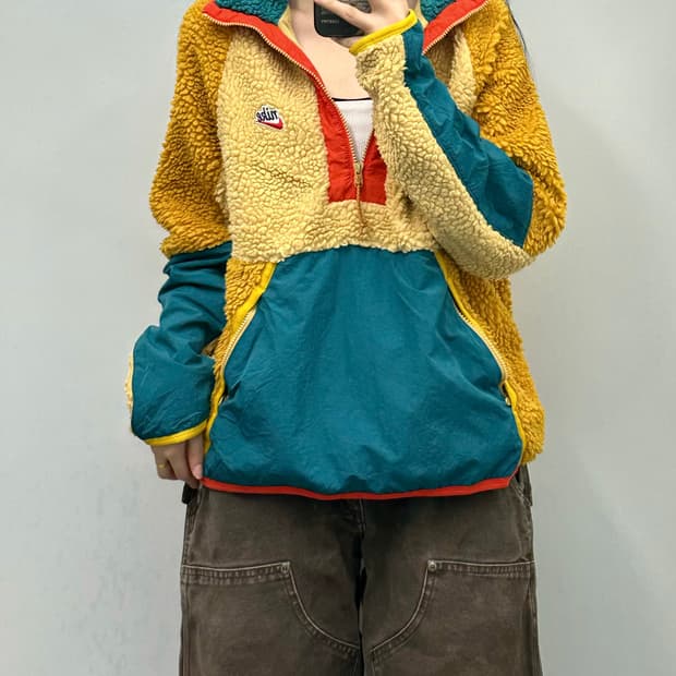 나이키 헤리티지 스우시 쉐르파 하프 집업 플리스 아노락