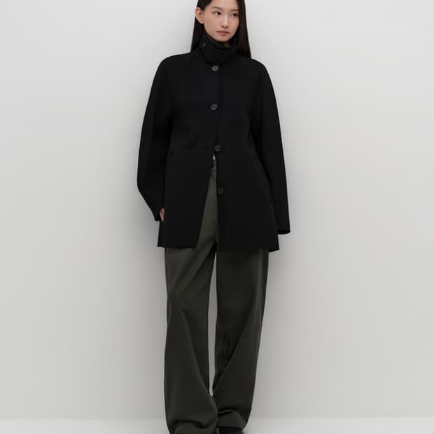 우먼즈 캐시미어 블렌드 핸드메이드 하프 발마칸 로브 코트 xs