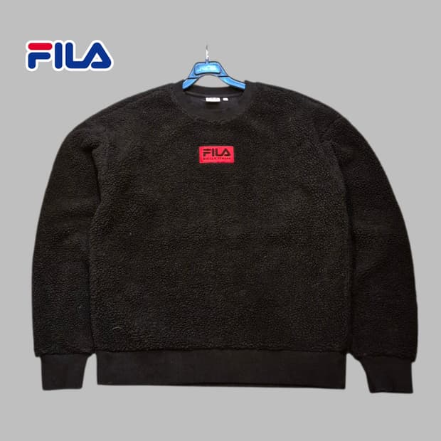 M 휠라 블랙 오버핏 후리스 맨투맨 