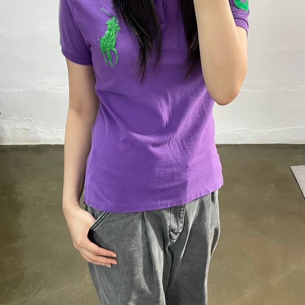 폴로 랄프로렌 퍼플 반팔 카라티 그린 빅포니