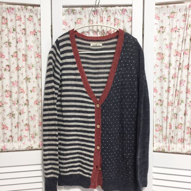 빈티지 스트라이프 하트 가디건