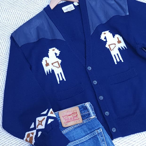 레더견장 울 가디건