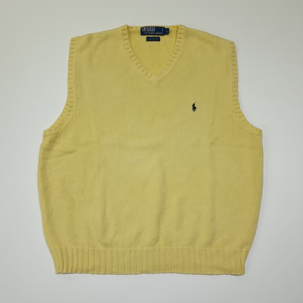 CL026 폴로 랄프로렌 90s 오리지널 파스텔 옐로우 브이넥 니트 베