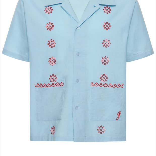 기마구아스 자수 반팔 셔츠 블루