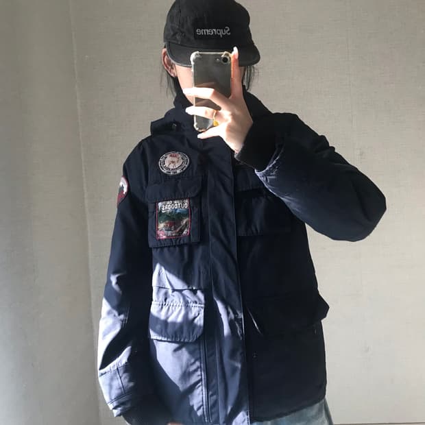 지프 네이비 패치 패딩