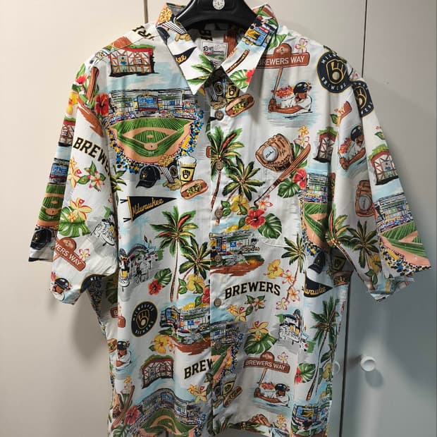 새거 M~2XL 레인스푸너 x MLB 밀워키 하와이안 셔츠