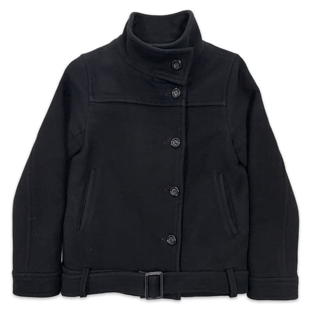 빈티지 블랙 벨트 싱글 하프 코트